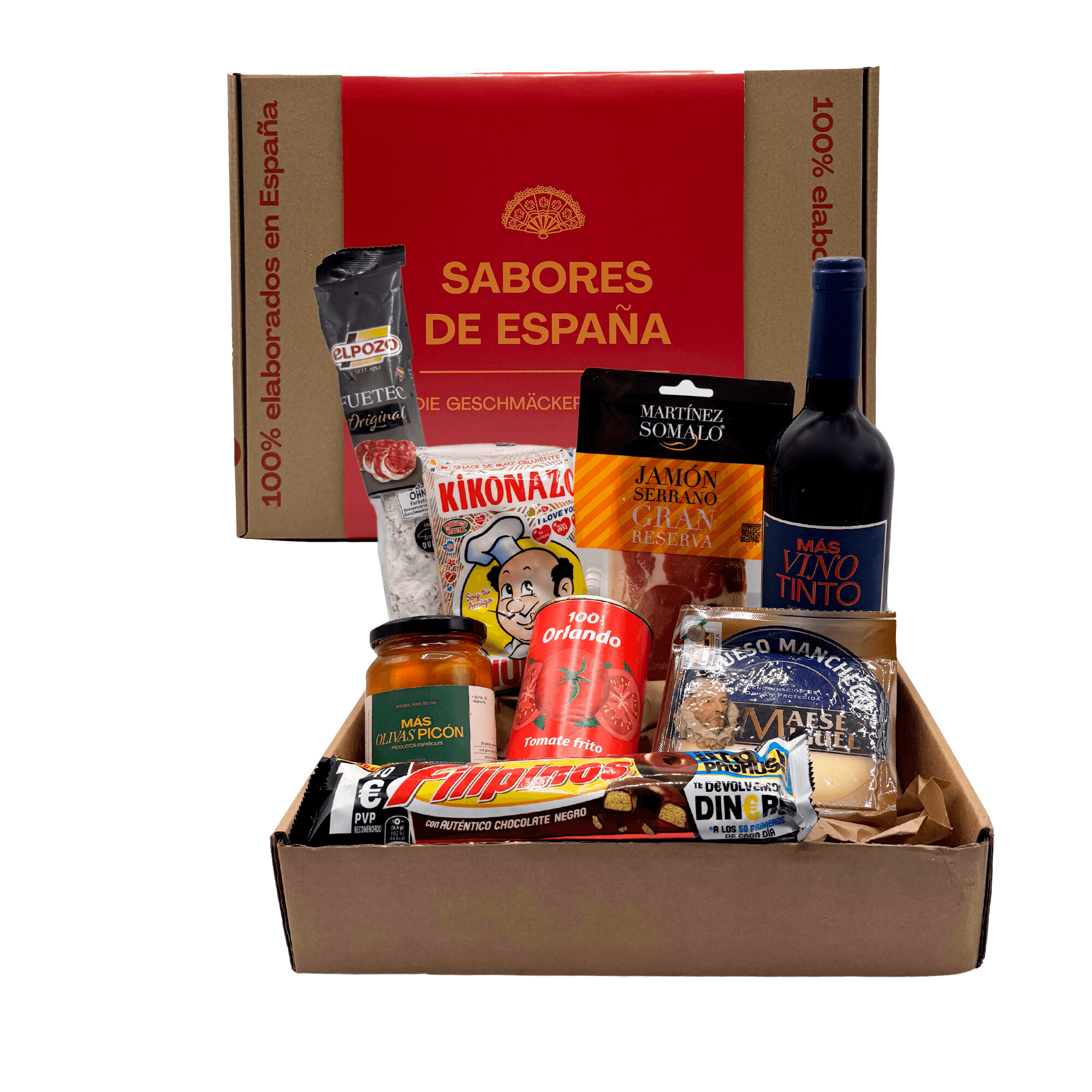 Sabores de España Box – Eine sorgfältig ausgewählte Sammlung der besten und typischsten spanischen Produkte. Perfekt zum Verschenken oder zum Genießen zu Hause. Bringe authentische spanische Aromen auf deinen Tisch