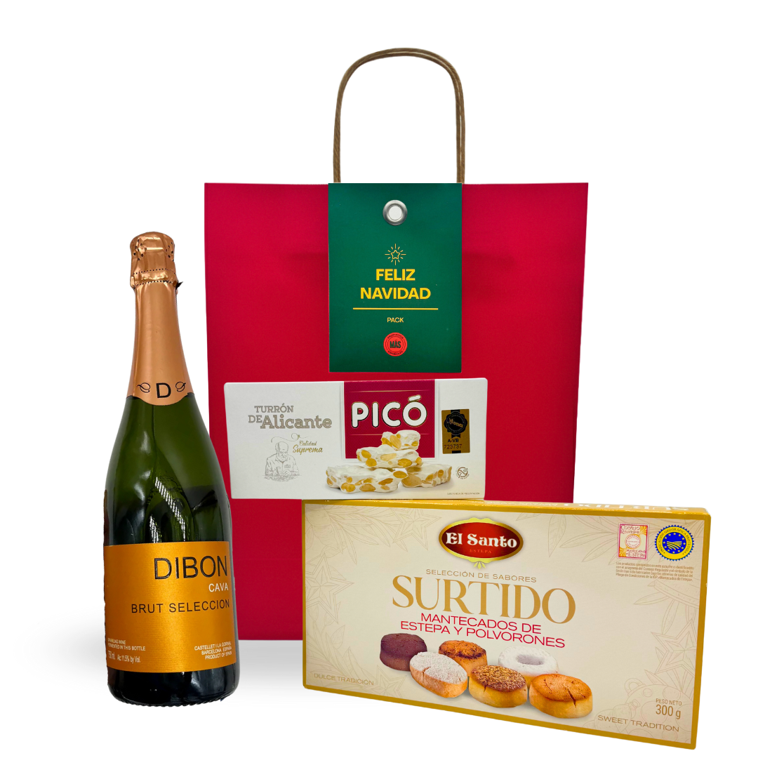 Weihnachtsgeschenk aus spanien feliz navidad turron cava gebäck
