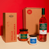 Paella Set: Fleisch und Gemüse Paella – Roséwein – Oliven – Alioli
